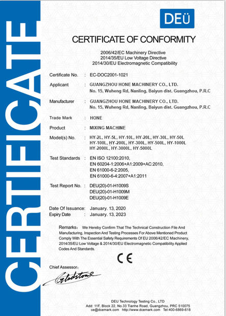 Китай Guangzhou Hone Machinery Co., Ltd. Сертификаты